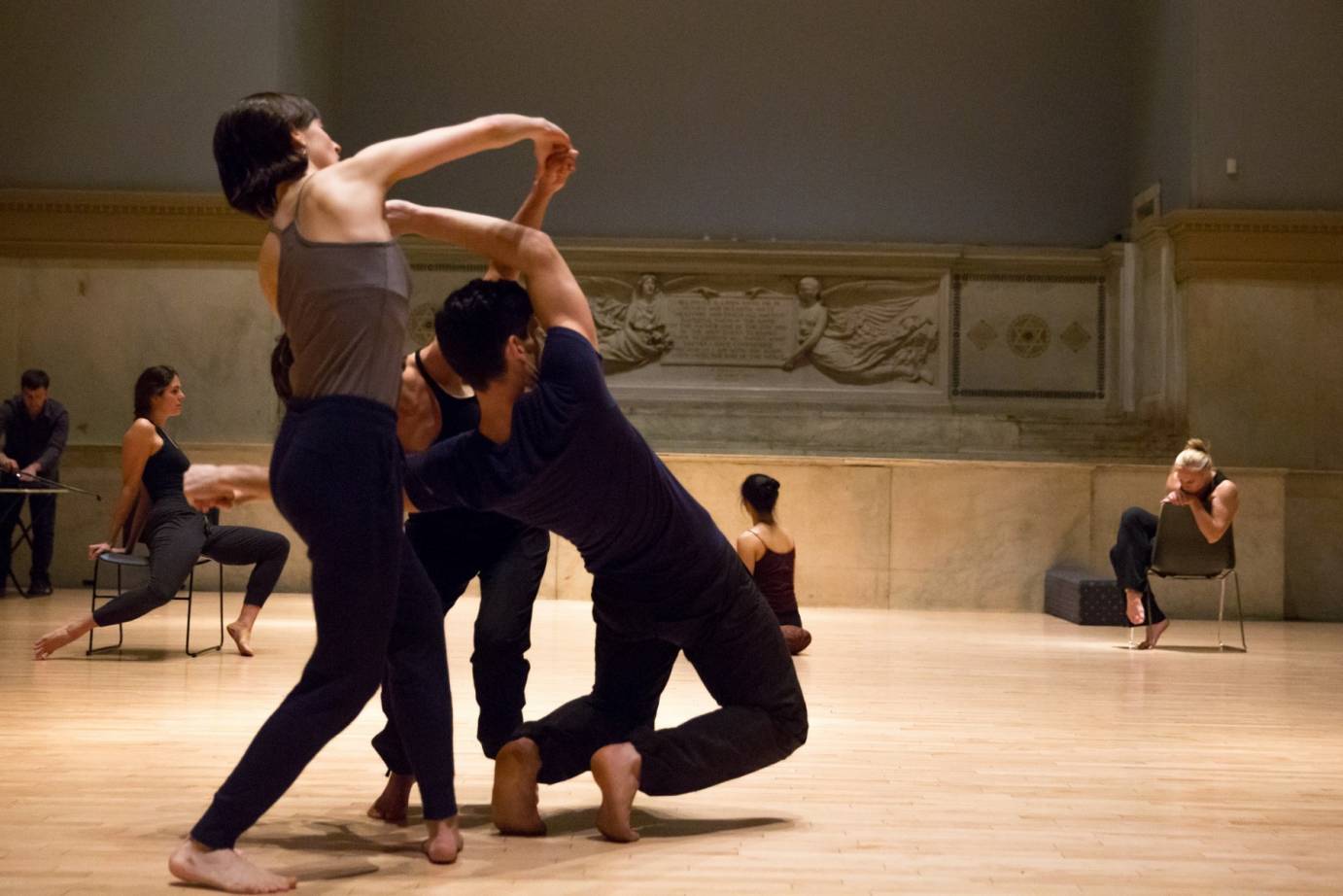 (from L-R) Tim Russell (composer), Kristen Bell, Rebecca Chaleff, Arletta Anderson, Parker Murphy, Peiling Kao, and Christina Briggs-Winslow (dancers).